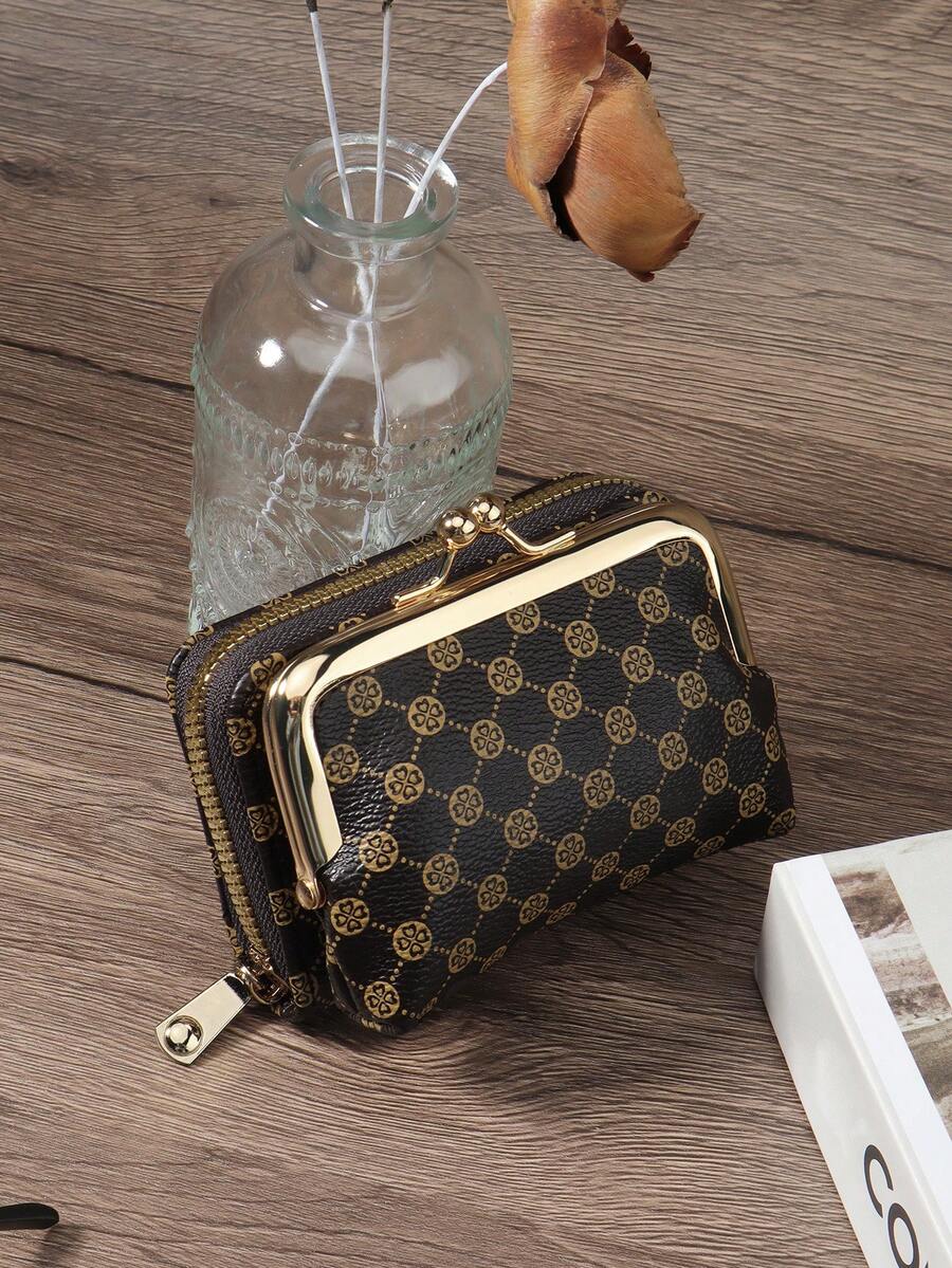 Women's PU Leather Kiss-Lock Coin Purse – Zipper & Hasp, Large Capacity Card & Cash Holder