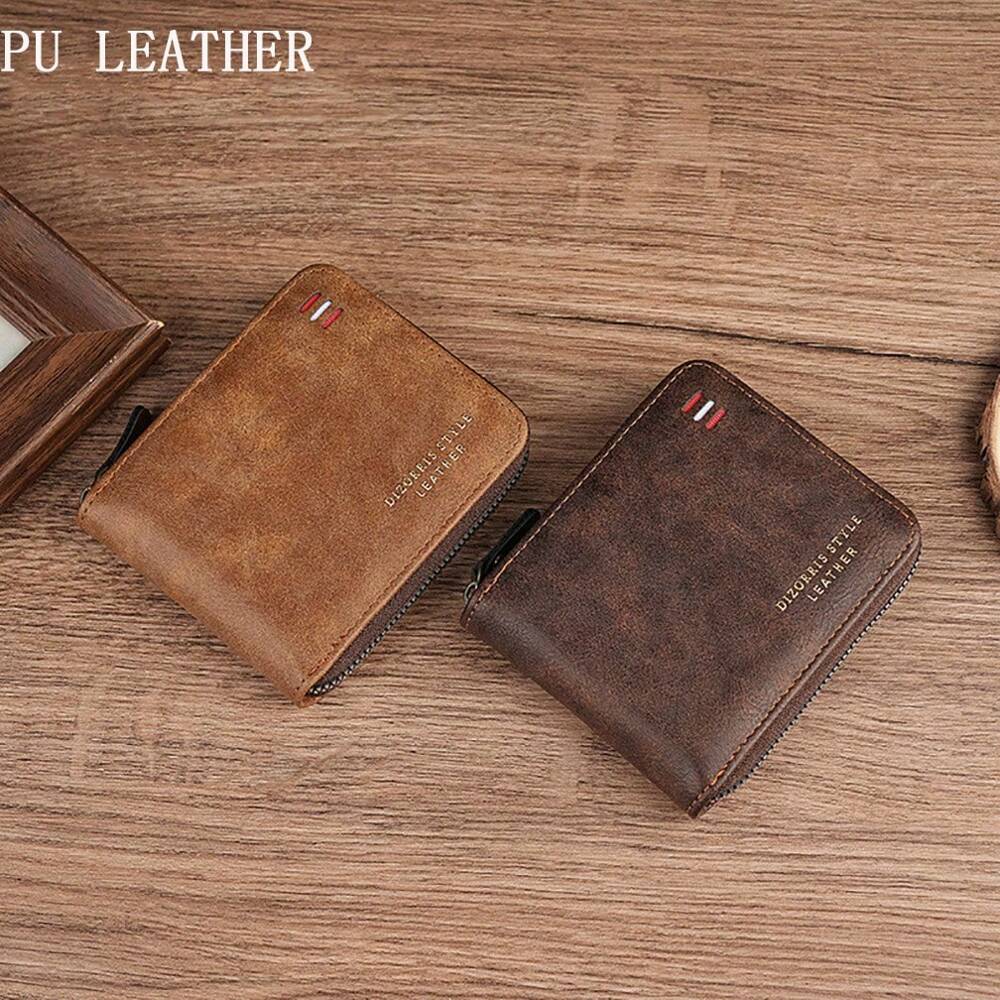 Vintage Multi-Function Bifold PU Leather Wallet – Men's Zippered Card & ID Holder