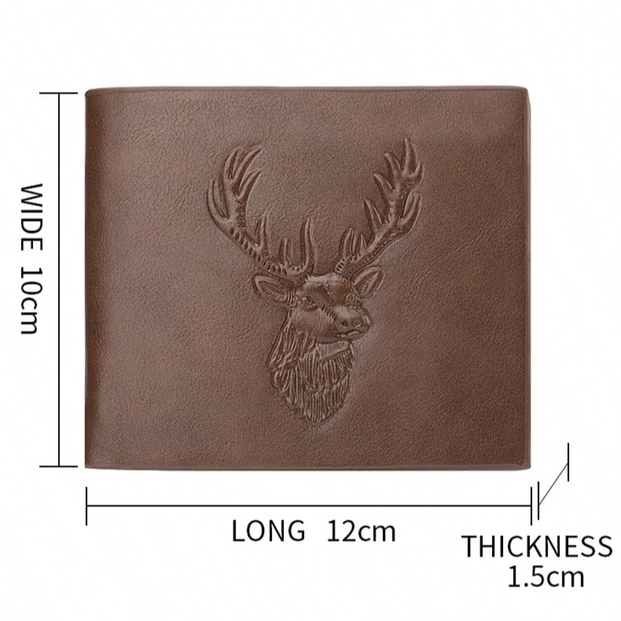 Men's Vintage Reindeer Embossed PU Leather Wallet – Multi-Function Bifold Card Holder