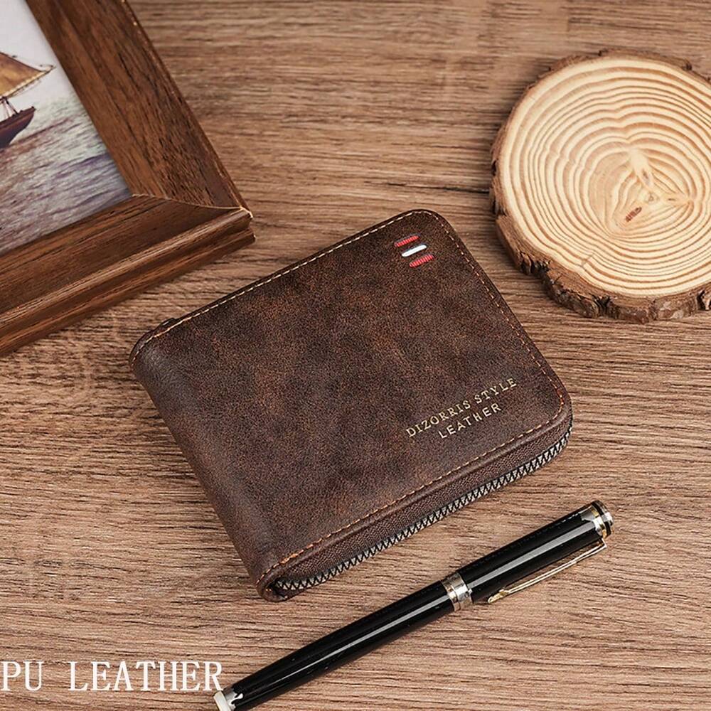 Vintage Multi-Function Bifold PU Leather Wallet – Men's Zippered Card & ID Holder