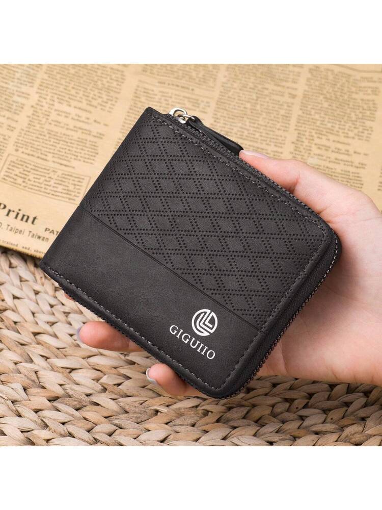 Men’s Luxury Black Leather Wallet – RFID Zipper Card Holder with Coin Pocket