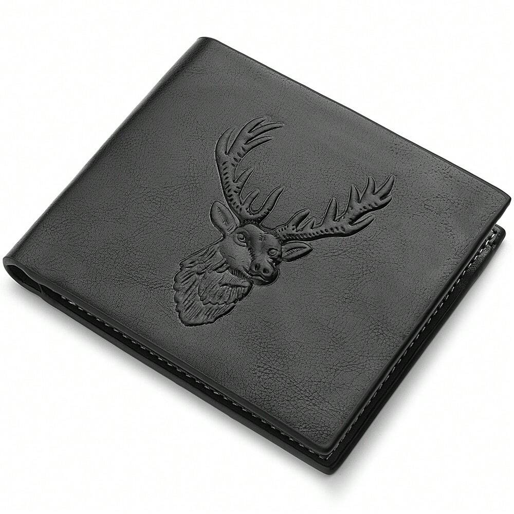 Men's Vintage Reindeer Embossed PU Leather Wallet – Multi-Function Bifold Card Holder