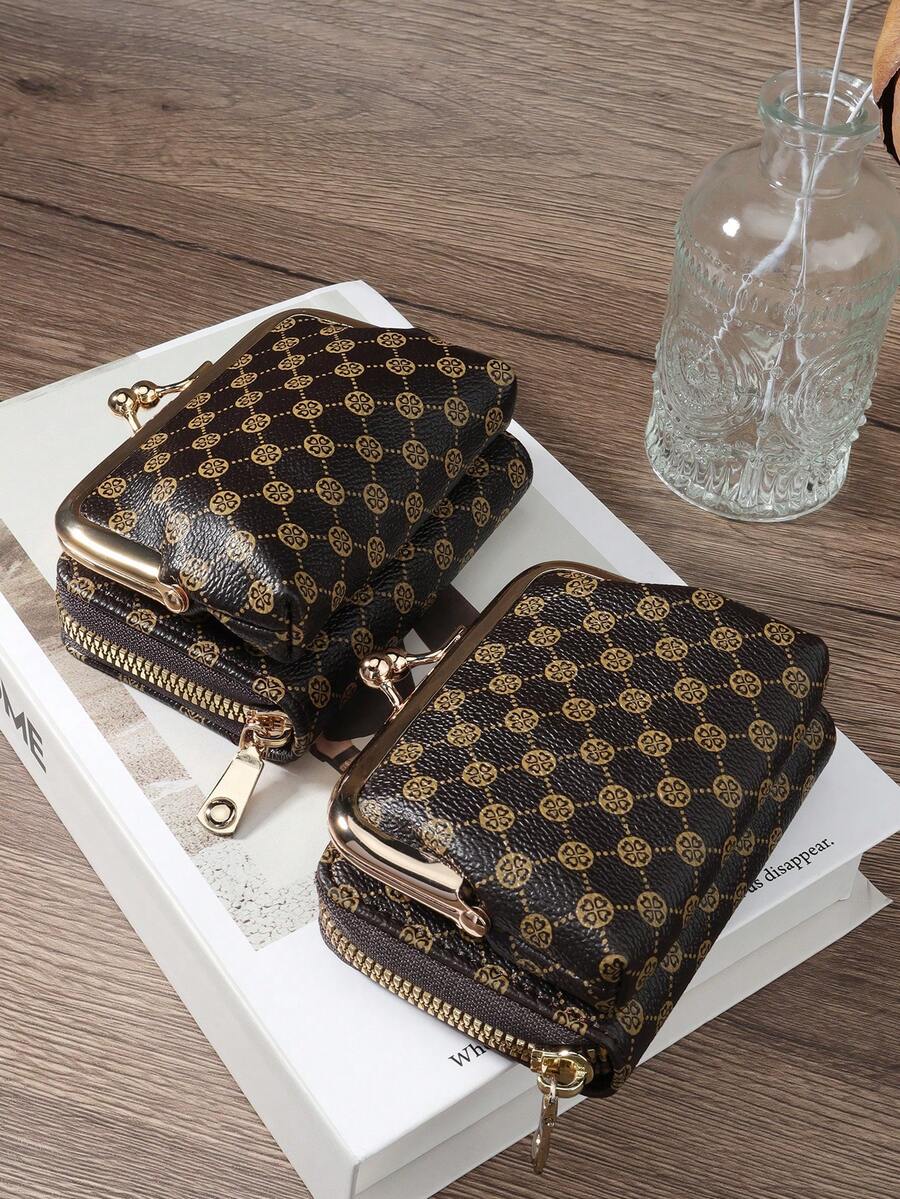 Women's PU Leather Kiss-Lock Coin Purse – Zipper & Hasp, Large Capacity Card & Cash Holder