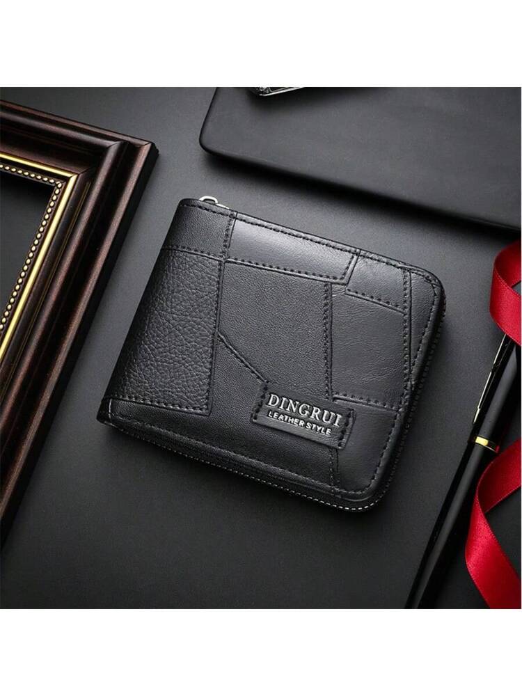 Men’s Luxury Black Leather Wallet – RFID Zipper Card Holder with Coin Pocket
