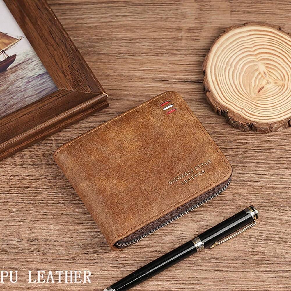 Vintage Multi-Function Bifold PU Leather Wallet – Men's Zippered Card & ID Holder