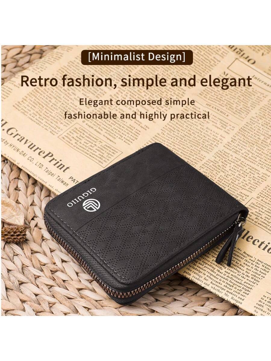 Men’s Luxury Black Leather Wallet – RFID Zipper Card Holder with Coin Pocket