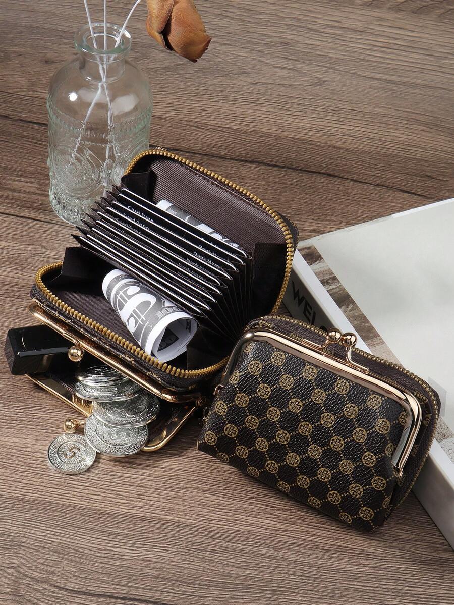 Women's PU Leather Kiss-Lock Coin Purse – Zipper & Hasp, Large Capacity Card & Cash Holder