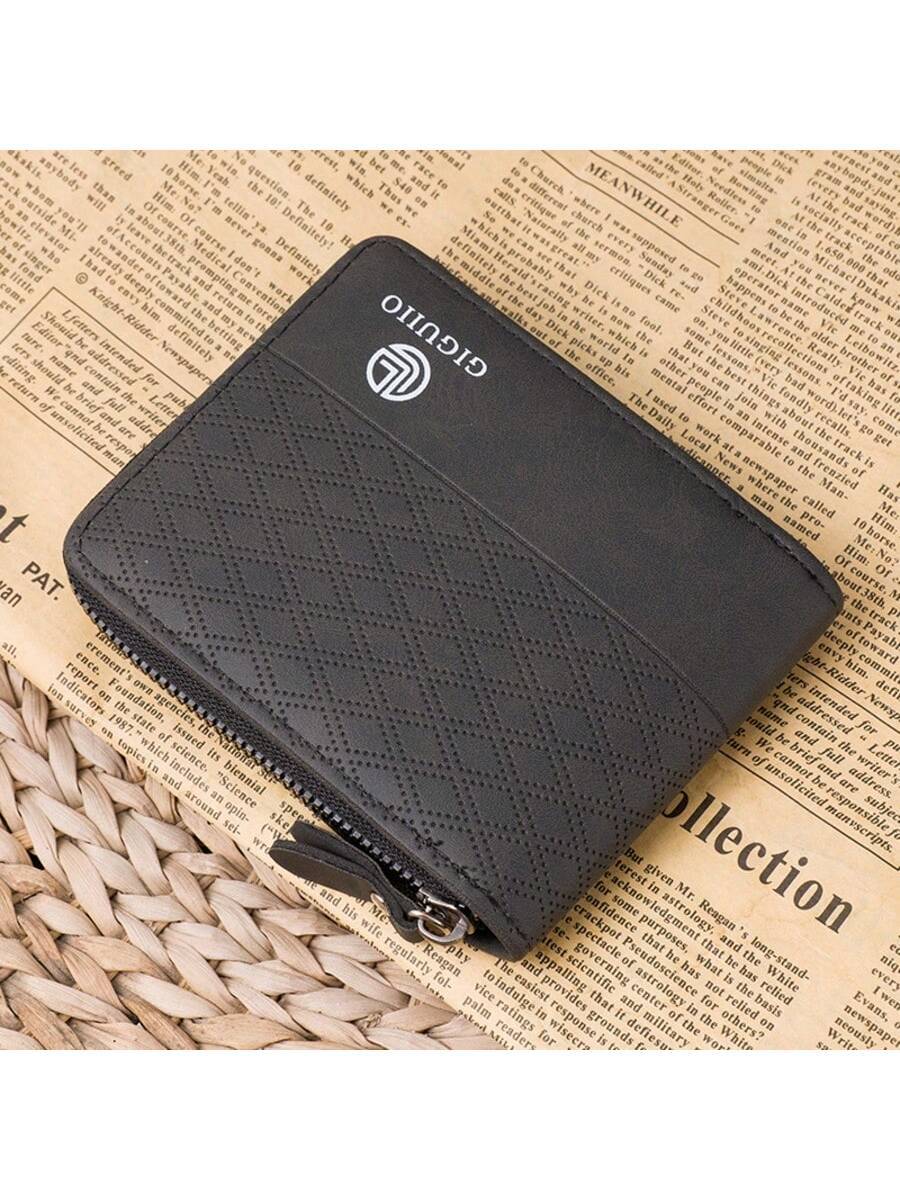 Men’s Luxury Black Leather Wallet – RFID Zipper Card Holder with Coin Pocket