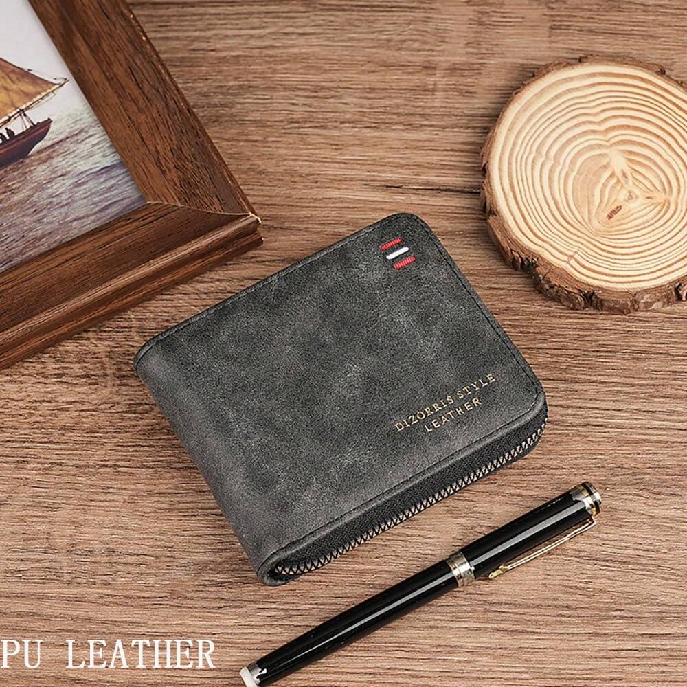 Vintage Multi-Function Bifold PU Leather Wallet – Men's Zippered Card & ID Holder