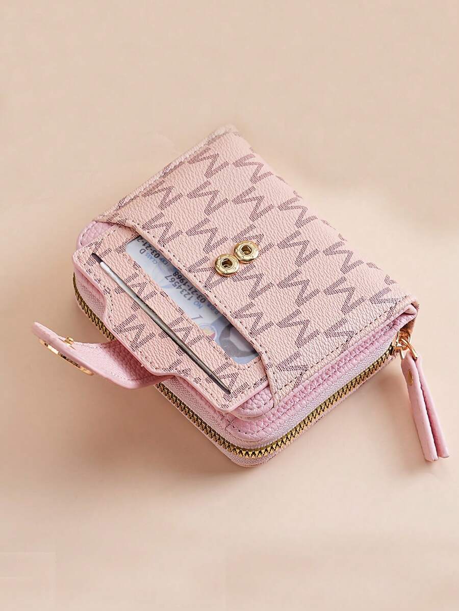 Women's Retro Lychee Pattern Wallet – Multi-Card Short Wallet with Coin Pocket and Snap Closure