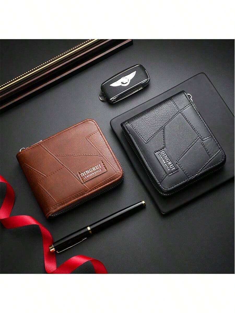 Men’s Luxury Black Leather Wallet – RFID Zipper Card Holder with Coin Pocket