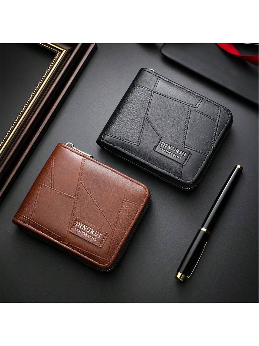 Men’s Luxury Black Leather Wallet – RFID Zipper Card Holder with Coin Pocket