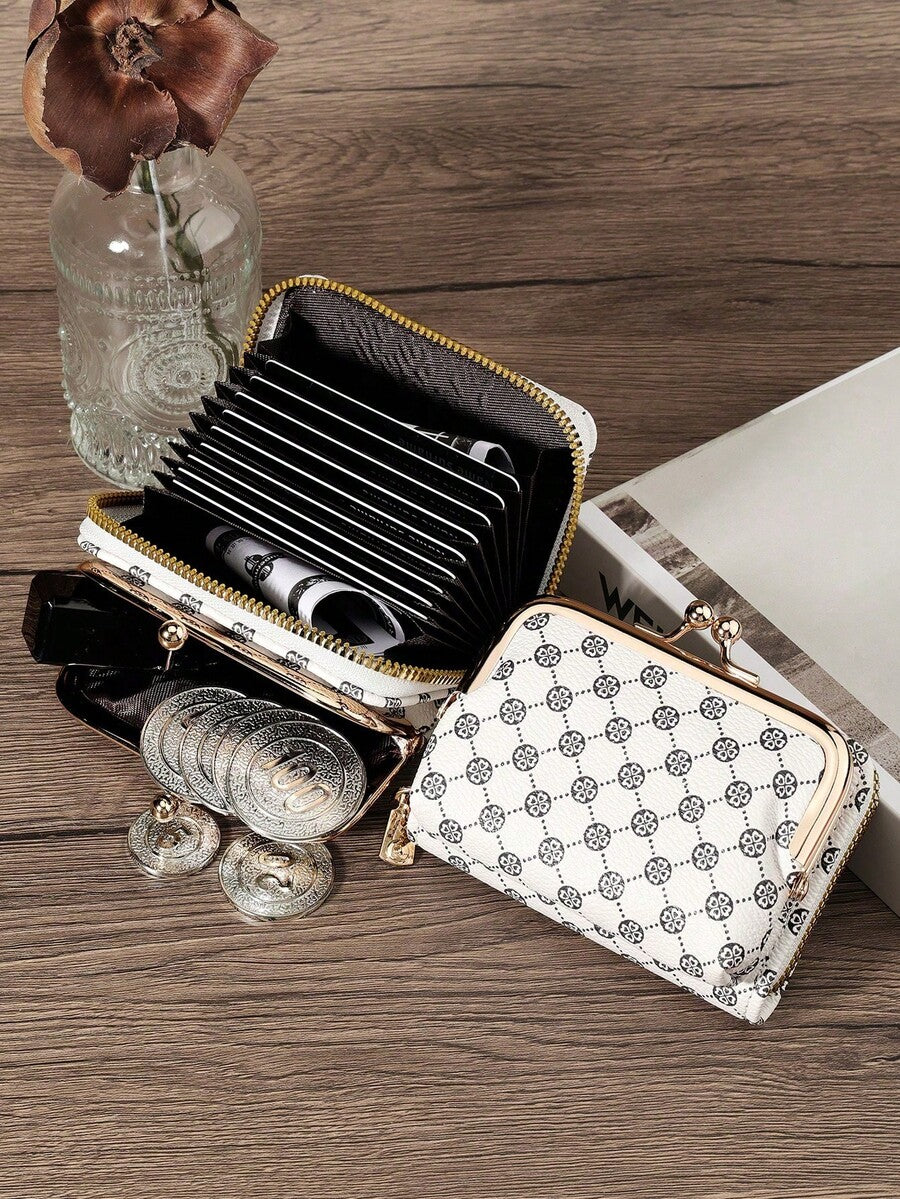 Women's PU Leather Kiss-Lock Coin Purse – Zipper & Hasp, Large Capacity Card & Cash Holder