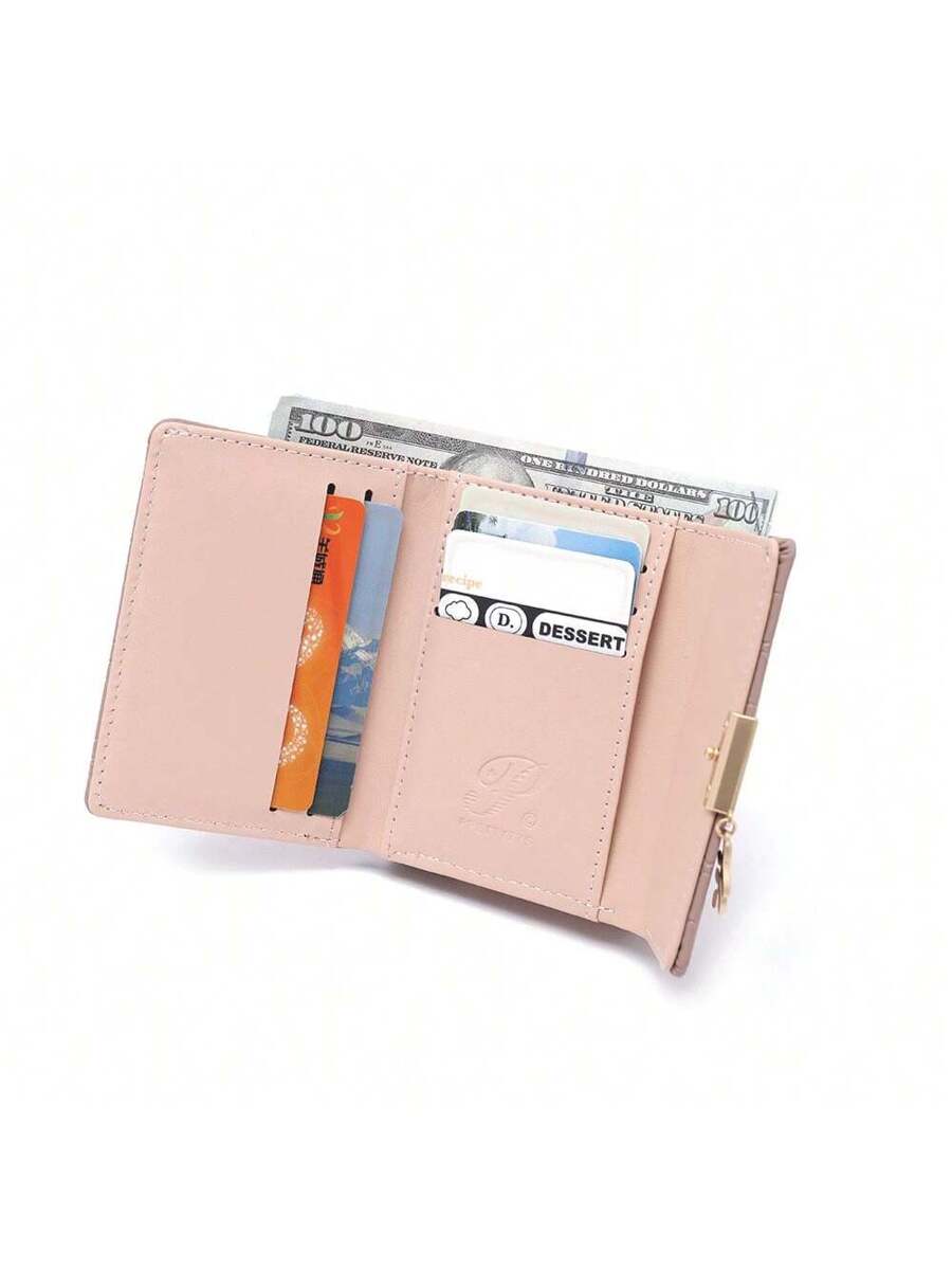 PRETTYZYS Floral Pattern Mini Black Wallet – Lightweight PU Leather with Multi-Card Layers