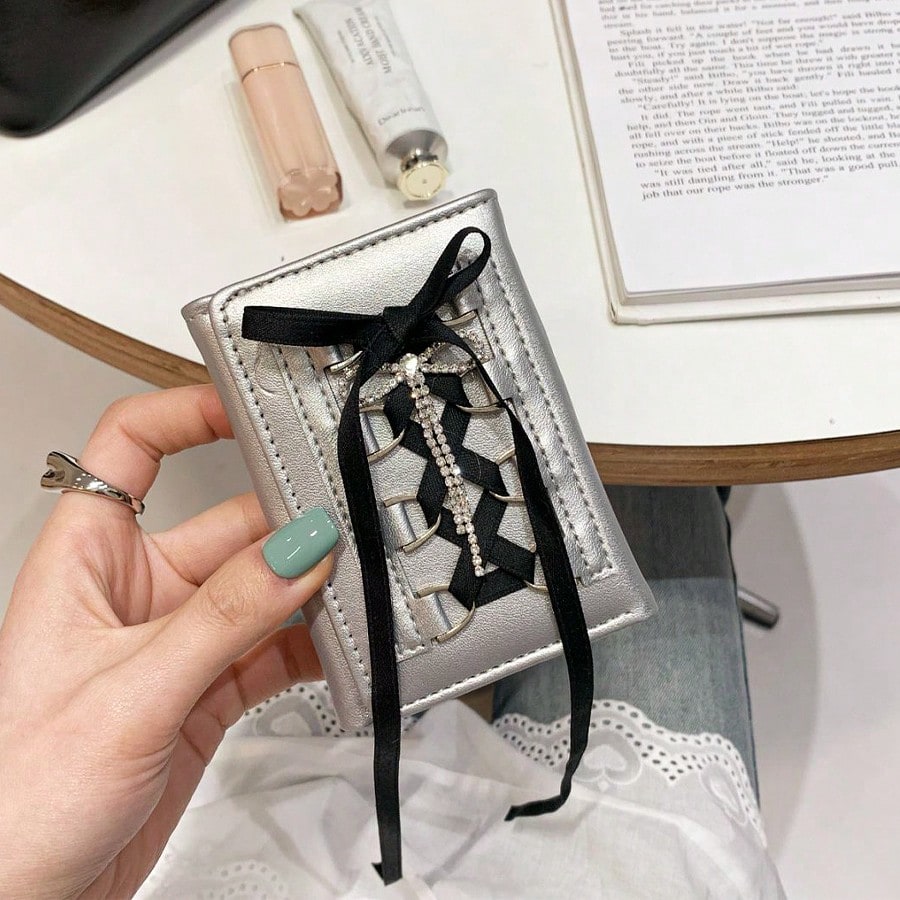 New Sweet Style Lace Bowknot Short Trifold Wallet for Women – High Quality Button-Up Card Holder