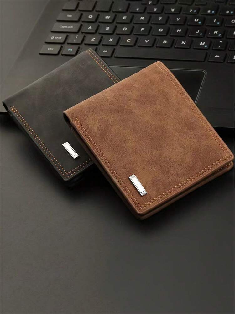 Men’s Classic Bifold Suede Leather Wallet – Minimalist Short Purse with Card Slots