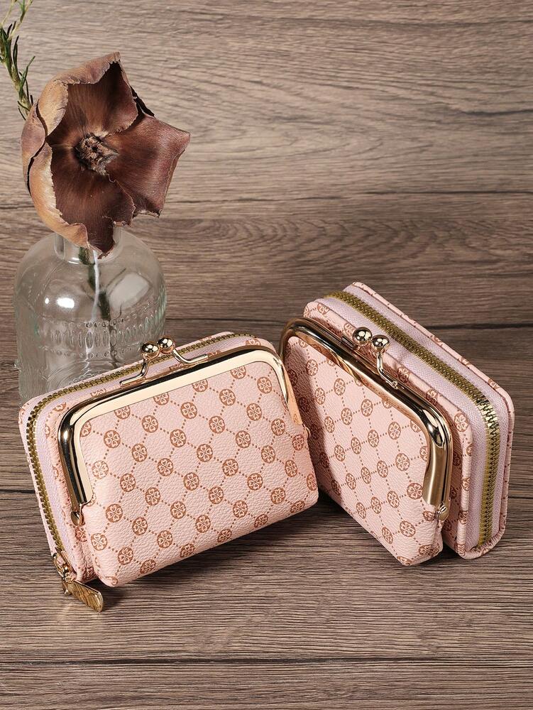 Women's PU Leather Kiss-Lock Coin Purse – Zipper & Hasp, Large Capacity Card & Cash Holder