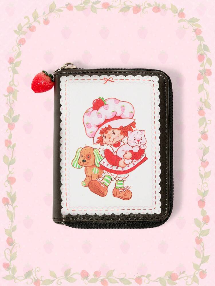 Strawberry Cartoon Zipper Wallet with 3D Pendant