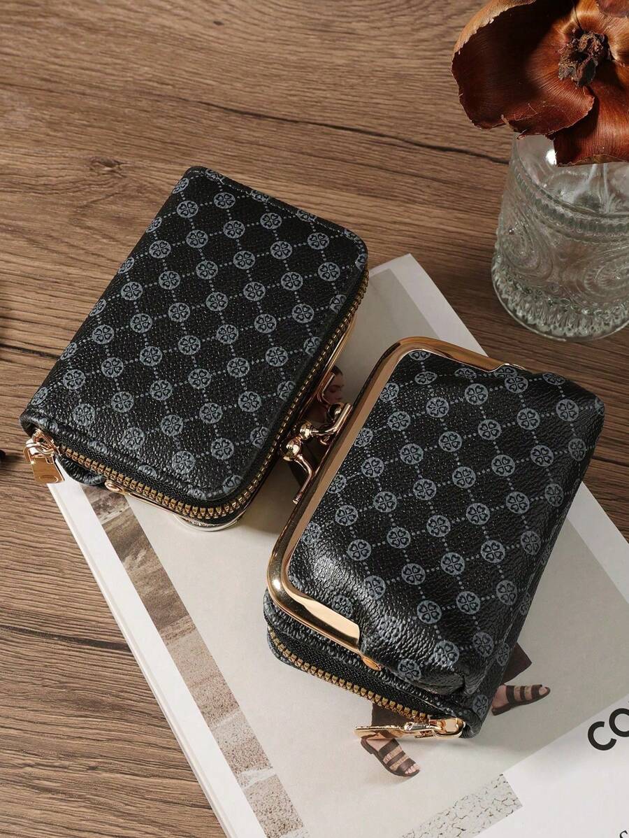 Women's PU Leather Kiss-Lock Coin Purse – Zipper & Hasp, Large Capacity Card & Cash Holder