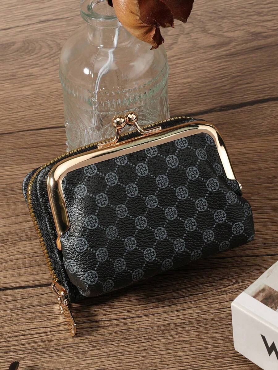 Women's PU Leather Kiss-Lock Coin Purse – Zipper & Hasp, Large Capacity Card & Cash Holder