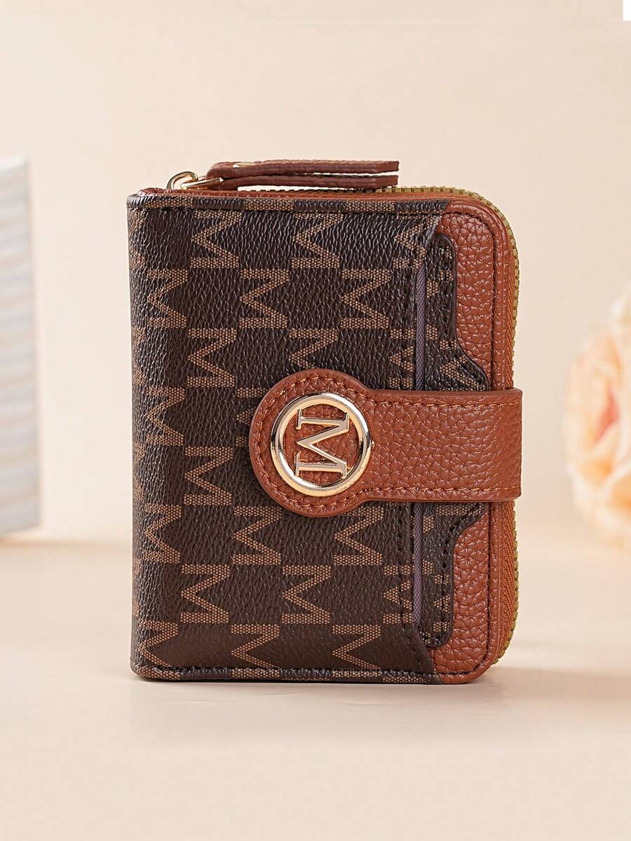 Women's Retro Lychee Pattern Wallet – Multi-Card Short Wallet with Coin Pocket and Snap Closure