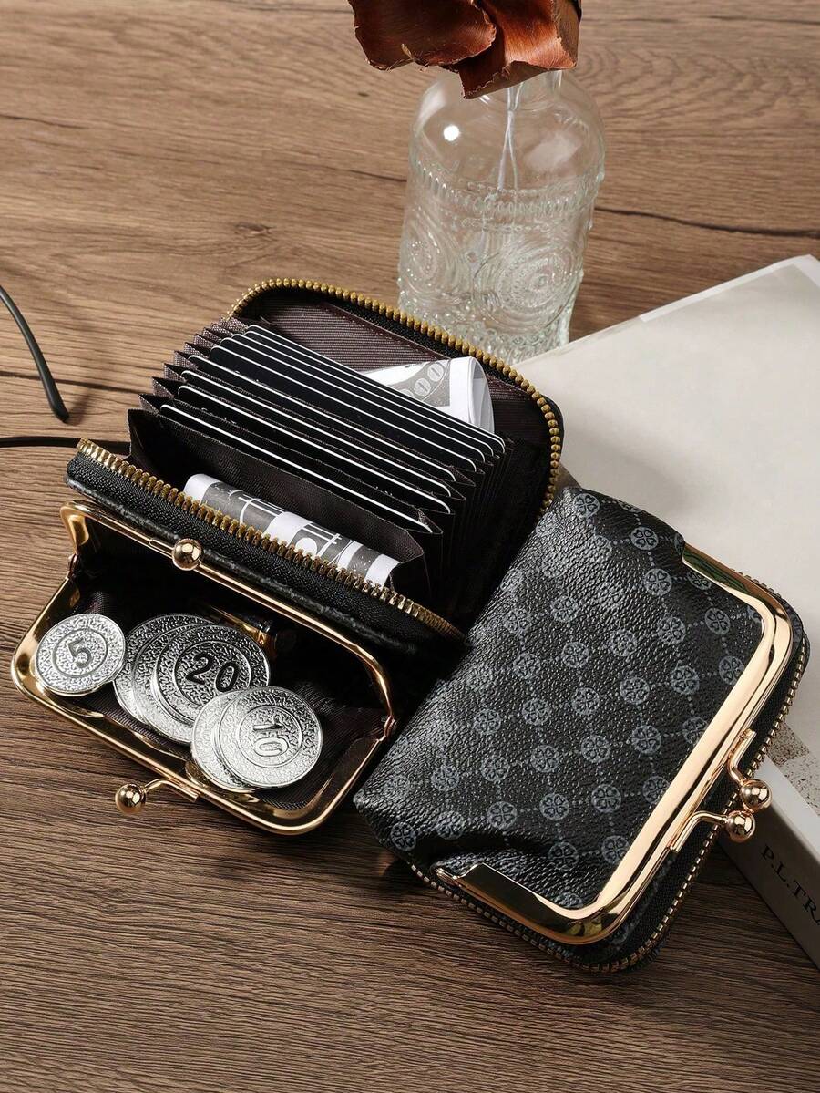 Women's PU Leather Kiss-Lock Coin Purse – Zipper & Hasp, Large Capacity Card & Cash Holder