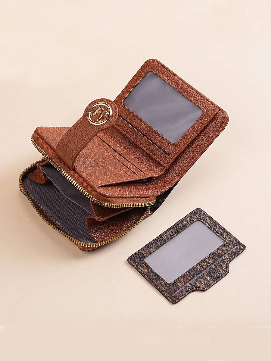 Women's Retro Lychee Pattern Wallet – Multi-Card Short Wallet with Coin Pocket and Snap Closure