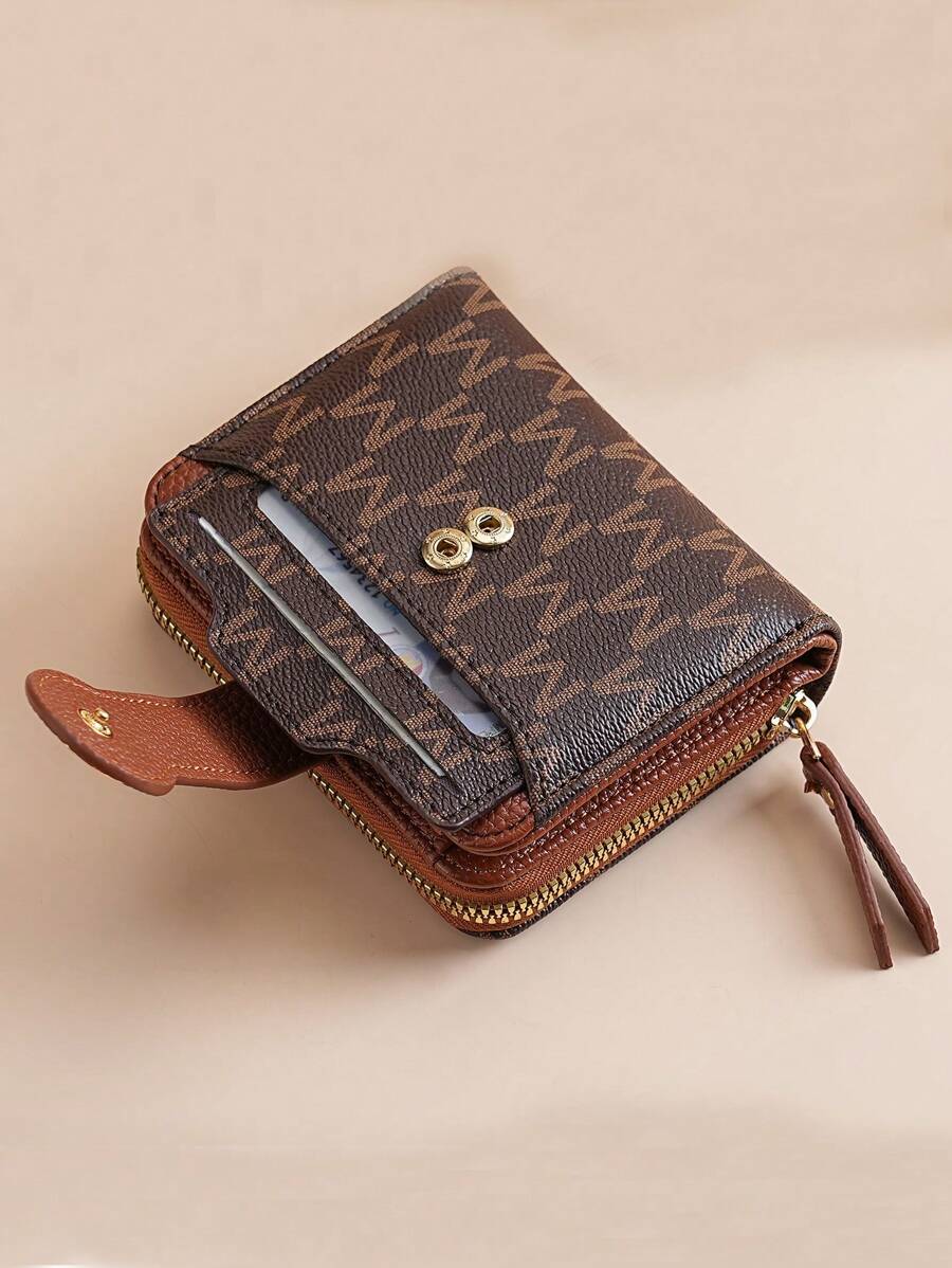 Women's Retro Lychee Pattern Wallet – Multi-Card Short Wallet with Coin Pocket and Snap Closure