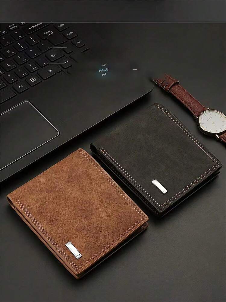 Men’s Classic Bifold Suede Leather Wallet – Minimalist Short Purse with Card Slots
