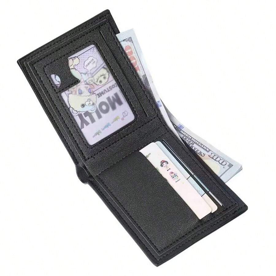 Men’s Black Minimalist Multi-Functional Compact Wallet – Slim PU Leather Bifold Purse