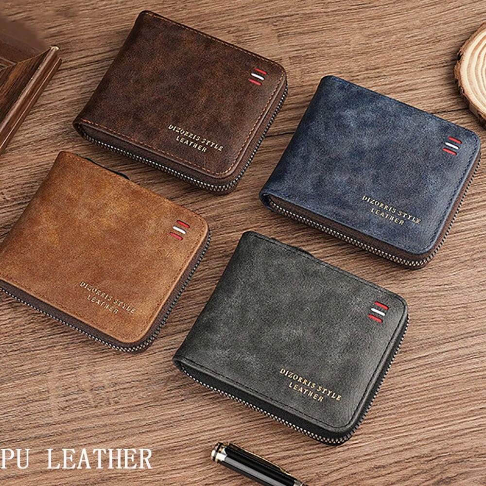 Vintage Multi-Function Bifold PU Leather Wallet – Men's Zippered Card & ID Holder