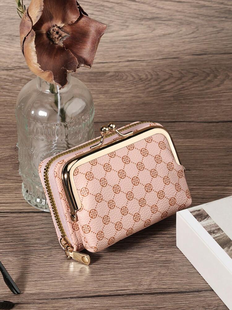 Women's PU Leather Kiss-Lock Coin Purse – Zipper & Hasp, Large Capacity Card & Cash Holder