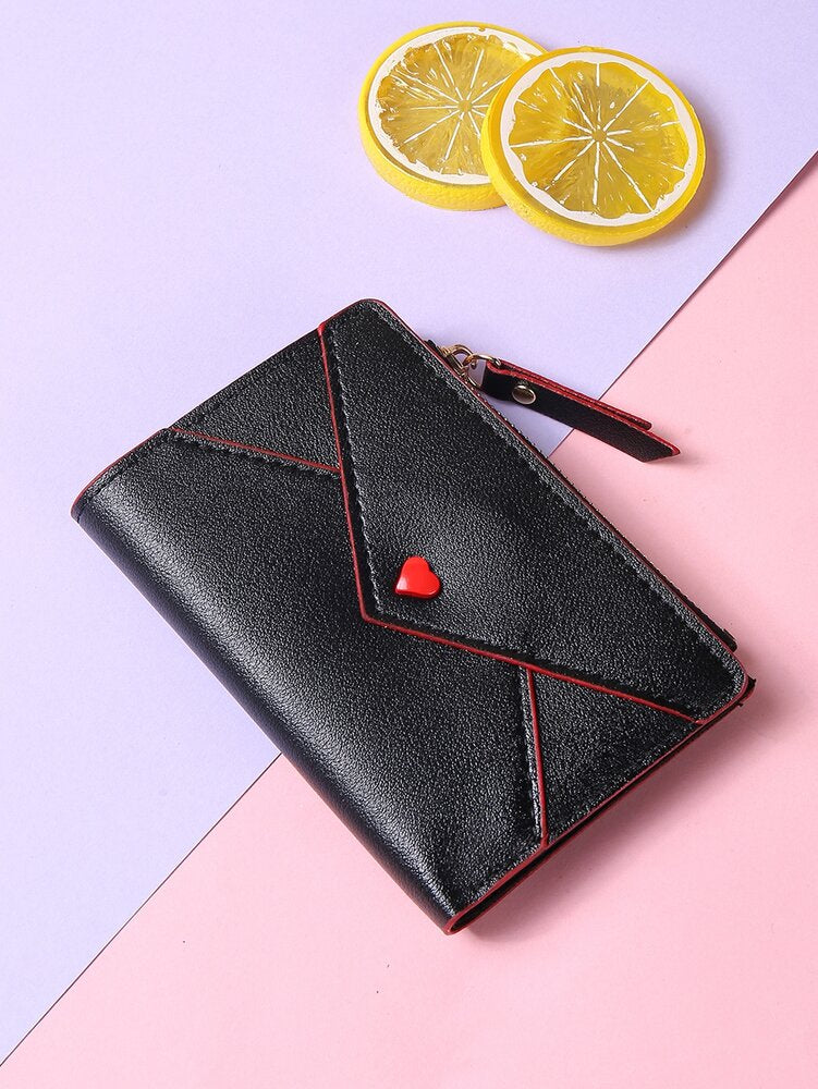 Heart Decor Credit Card Wallet with Small ID Window & Zipper Coin Purse – Portable and Stylish