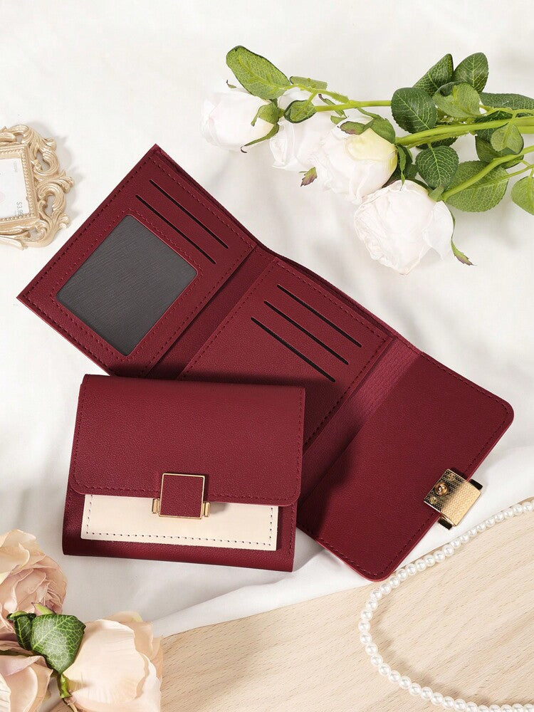 Burgundy Double Fold Mini Wallet with Coin Pocket and Card Slots