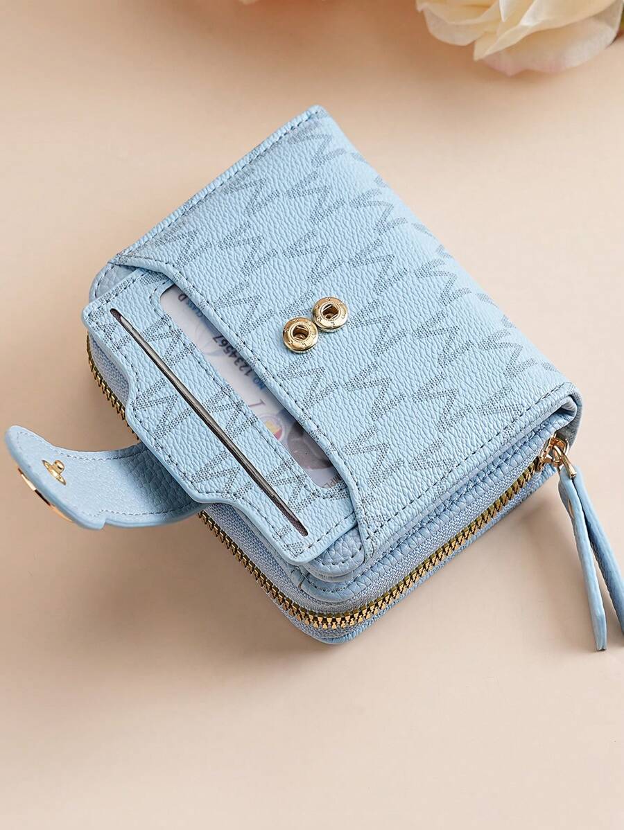 Women's Retro Lychee Pattern Wallet – Multi-Card Short Wallet with Coin Pocket and Snap Closure