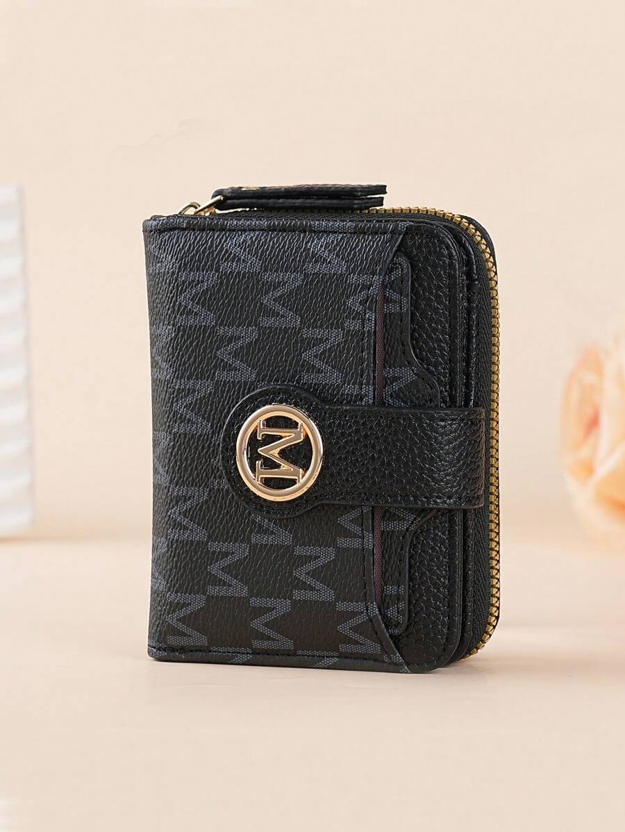 Women's Retro Lychee Pattern Wallet – Multi-Card Short Wallet with Coin Pocket and Snap Closure