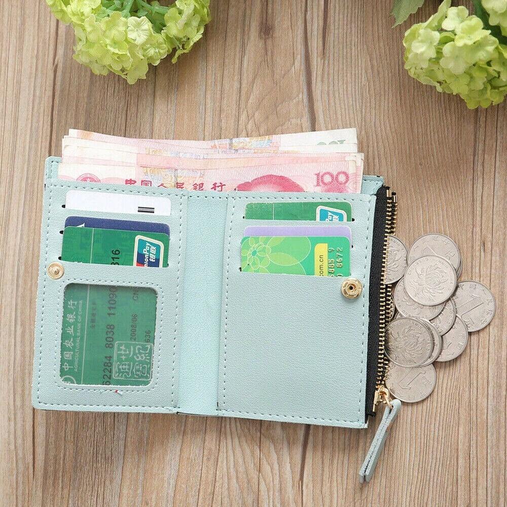 Small Black Bifold Wallet with White Flower Embroidery and Zipper Closure