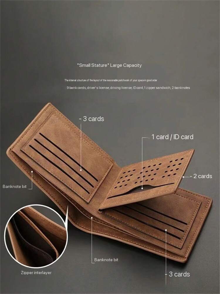 Men’s Classic Bifold Suede Leather Wallet – Minimalist Short Purse with Card Slots