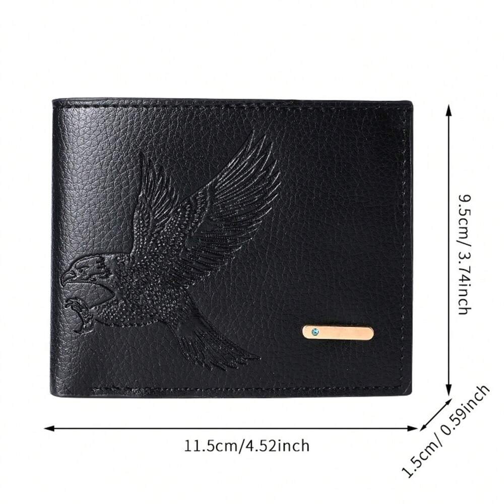 Men's Classic Black Wallet with Eagle Emboss – Multi-Slot, Coin Pocket & Money Clip