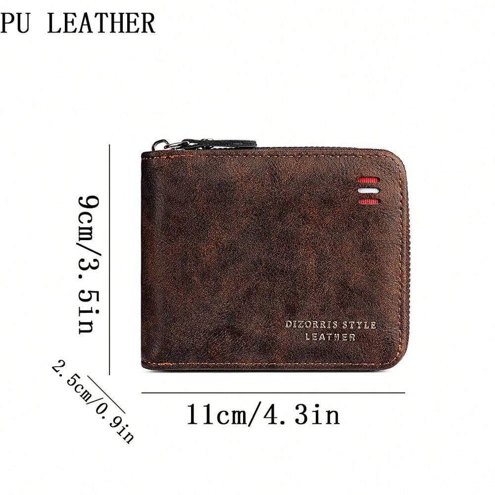 Vintage Multi-Function Bifold PU Leather Wallet – Men's Zippered Card & ID Holder