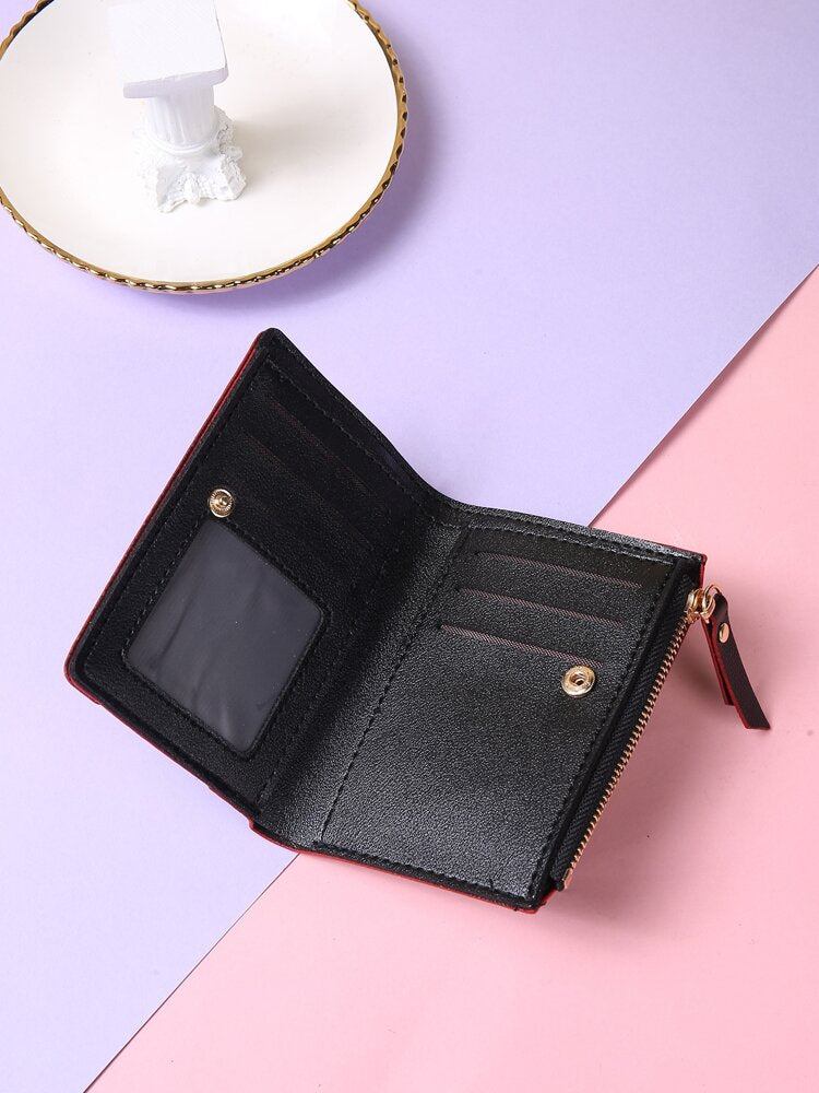 Heart Decor Credit Card Wallet with Small ID Window & Zipper Coin Purse – Portable and Stylish