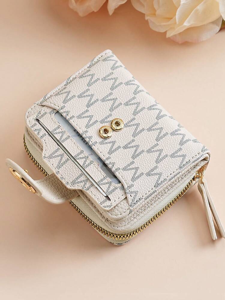 Women's Retro Lychee Pattern Wallet – Multi-Card Short Wallet with Coin Pocket and Snap Closure