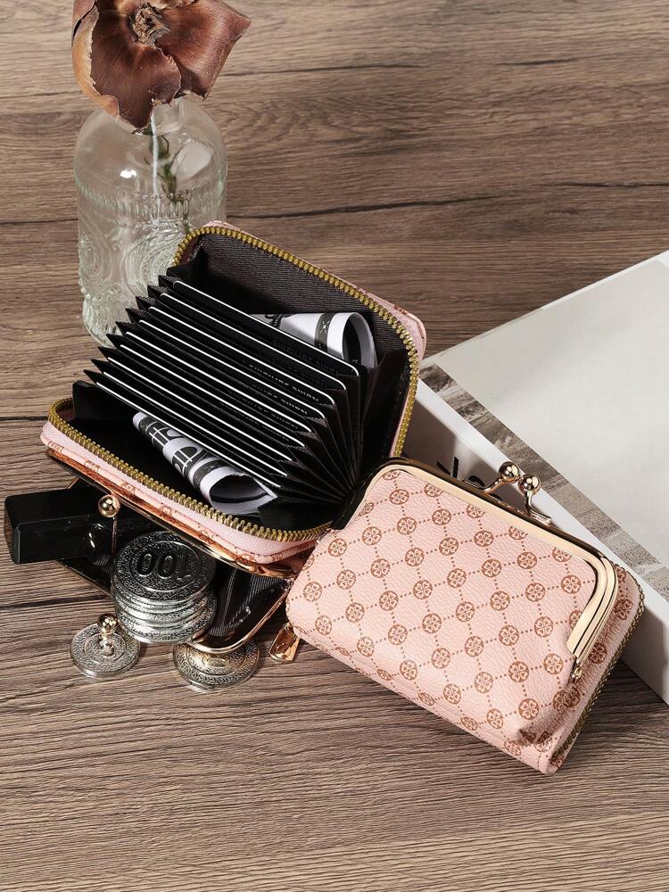 Women's PU Leather Kiss-Lock Coin Purse – Zipper & Hasp, Large Capacity Card & Cash Holder