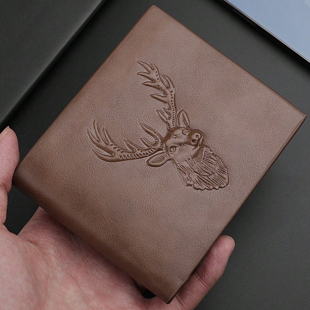 Men's Vintage Reindeer Embossed PU Leather Wallet – Multi-Function Bifold Card Holder