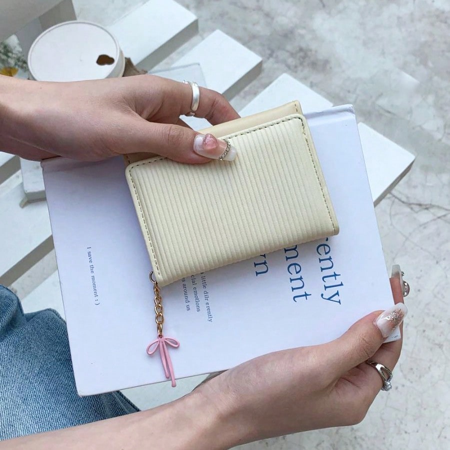 Korean Style Bow Decor Women's Short Wallet – High-Quality Tri-Fold Coin & Card Purse Wallet