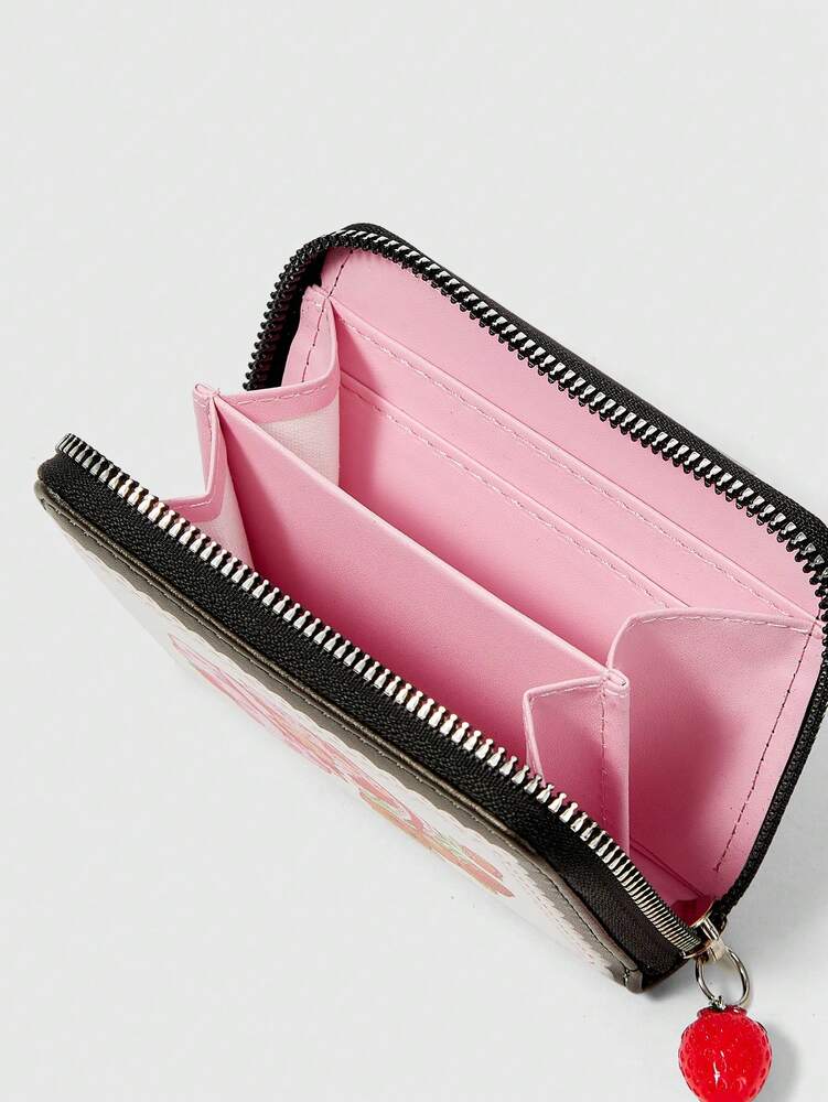 Strawberry Cartoon Zipper Wallet with 3D Pendant