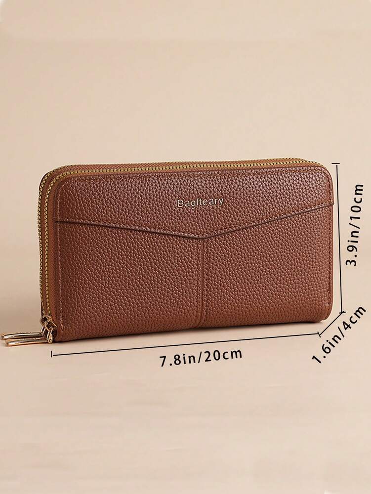 Women's Long Zipper Wallet with Wrist Strap – Multi-Card Phone Holder & Coin Purse (Brown)