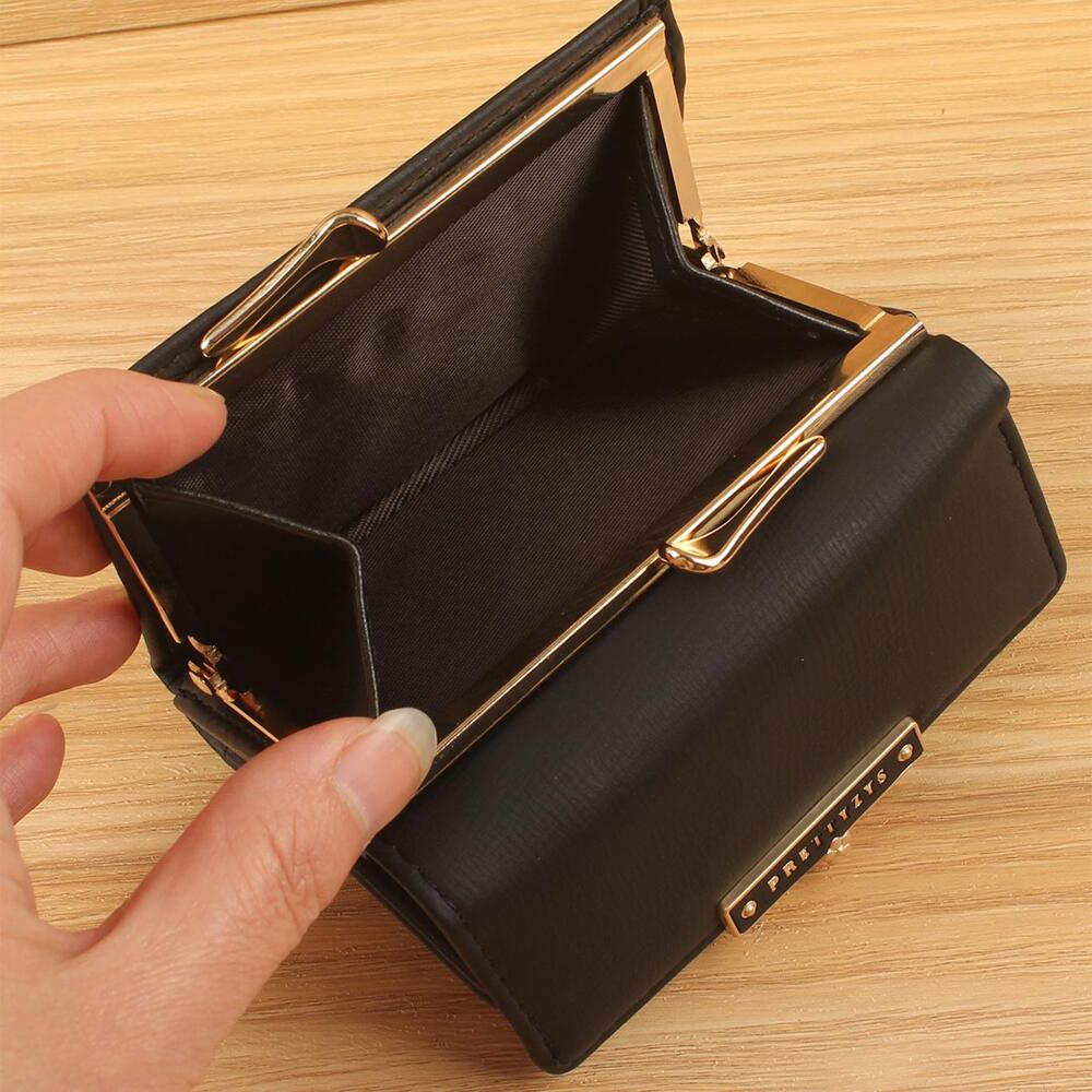 PRETTYZYS Floral Pattern Mini Black Wallet – Lightweight PU Leather with Multi-Card Layers