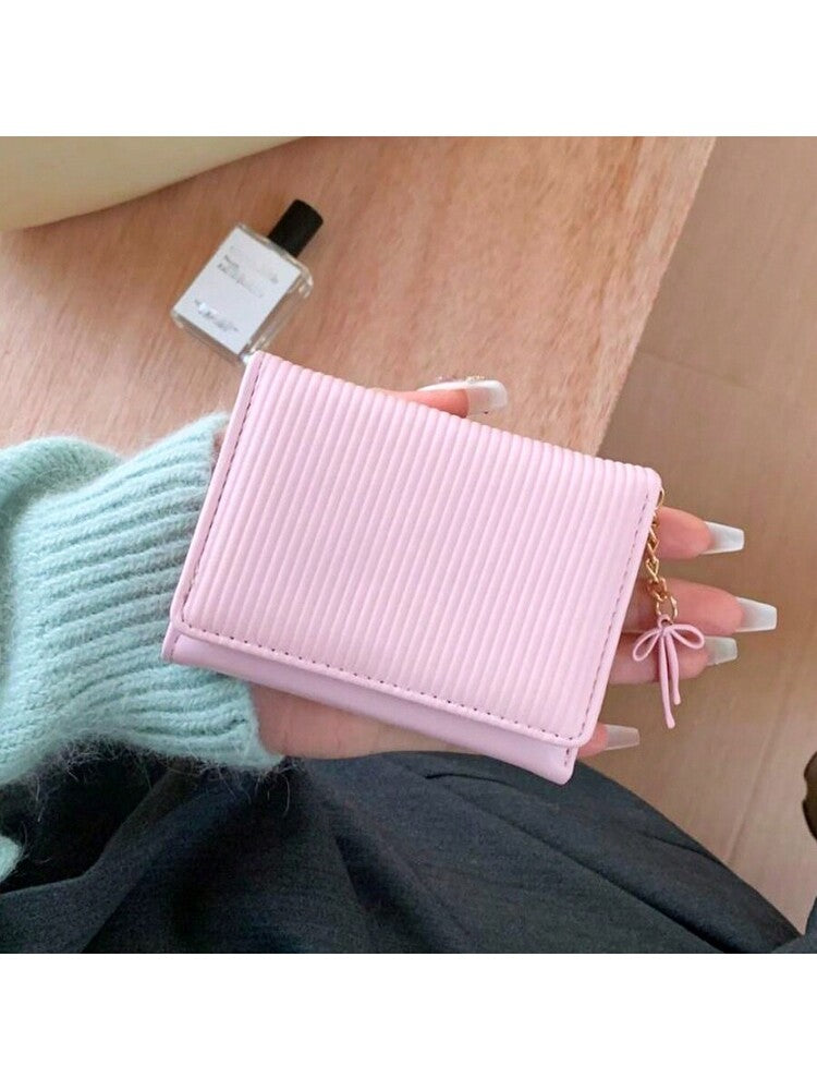 Korean Style Bow Decor Women's Short Wallet – High-Quality Tri-Fold Coin & Card Purse Wallet
