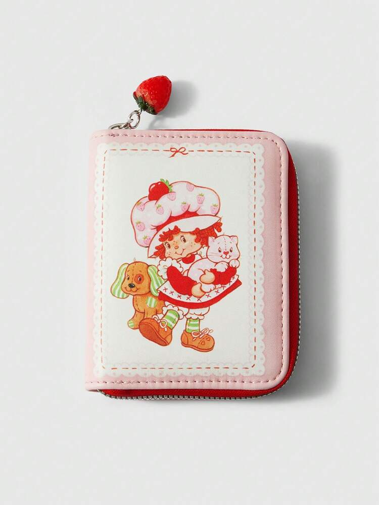 Strawberry Cartoon Zipper Wallet with 3D Pendant